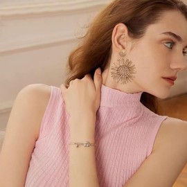 YISXVD Sunflower Raffia Dangle Earrings Raffia Straw Wrapped Dangle Summer Rattan Statement Earrings Jewelry for Women (Brown)