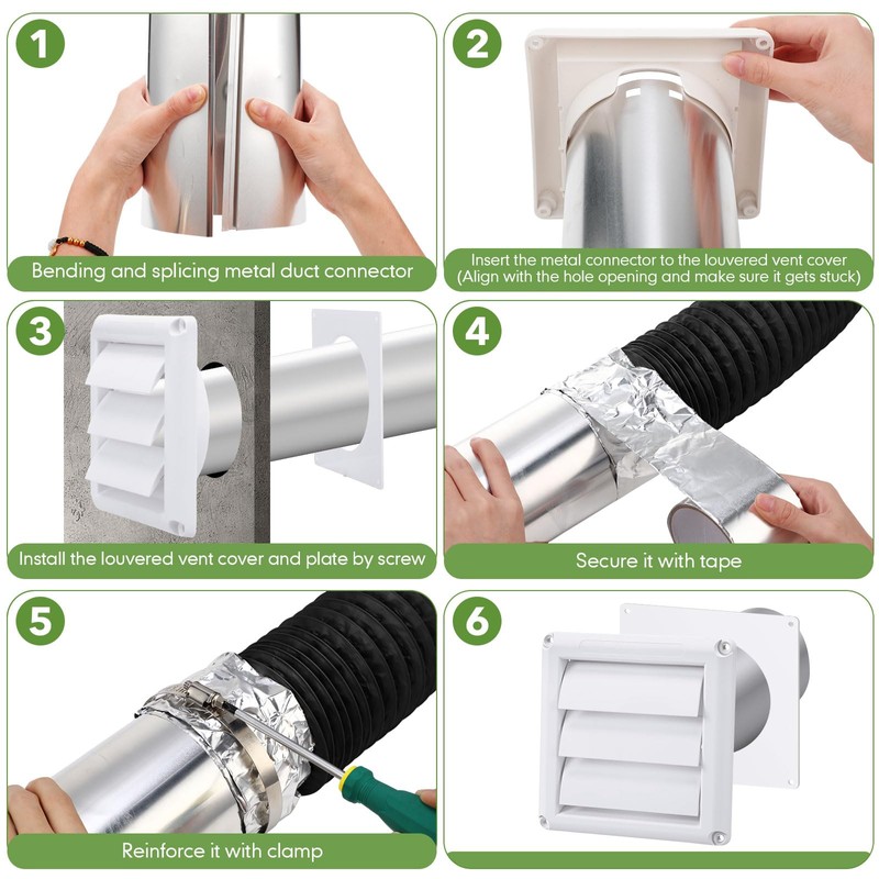 Glooglitter Dryer Vent Kit 4 Inch Dryer Ducting Tube Vent