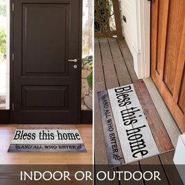 Supwhd Bless This Home and All Who Enter Front Door Mat Outdoor Indoor Entrance, Outdoor Welcome Mat, Outdoor Mats for Front Door Porch Decor, Indoor Door Mats for Entryway, 17x30 Inches