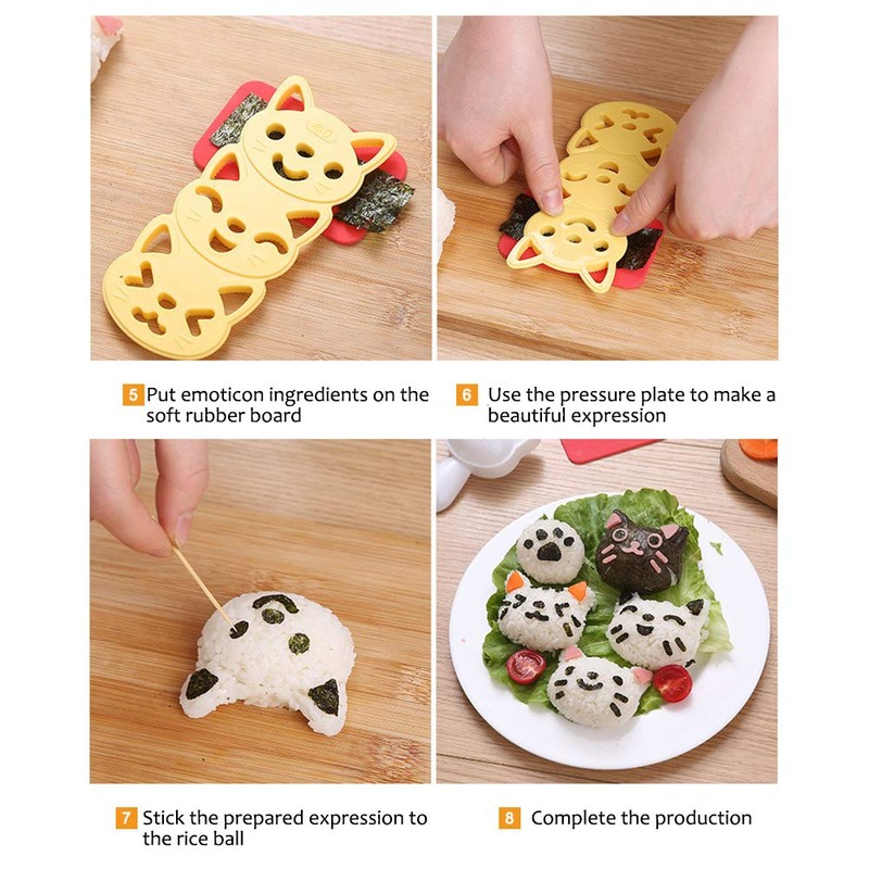 Rice Ball Mold Set, Cartoon Cat Shaped DIY Bento Maker