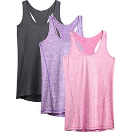 NELEUS Workout Running Racerback Long Tank Top for Women,8006,3 Pack,Grey,Purple,Rose red,L,EU XL