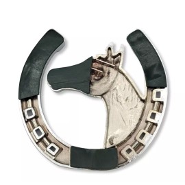 1clickautoacc 3D CHROME ABS HORSESHOE WITH HORSE HEAD CAR TRUCK EMBLEM DECAL 5"