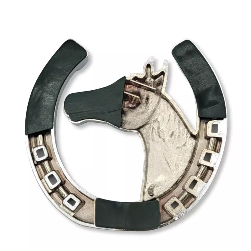 1clickautoacc 3D CHROME ABS HORSESHOE WITH HORSE HEAD CAR TRUCK