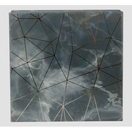 Emartbuy Rigid Square Luxury Presentation Gift Box, 19.5 cm x 19.5 cm x 6 cm, Blue/Grey Marble Effect with Gold Origami Lines and Pink Chequered Interior