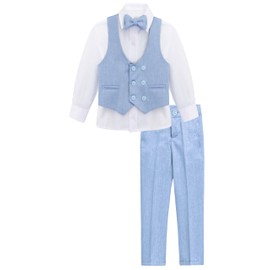 Lilax Boys’ Formal Suit Set, Boys Wedding Ring Bearer Outfit for Kids, Dresswear 4 Piece Suit Set (12 Years, Light Blue)