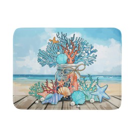 Coastal Coral Dish Drying Mat 18x24 inch Starfish Shell Fast Dry Microfiber Dish Rack Mats Drainer Pad for Countertop Kitchen Table Decor