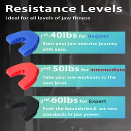 Jaw Exerciser, 3 PCS Jawline Shaper, Jaw Exerciser for Men & Women, Jawline Exerciser, Jaw Trainer, Tighten & Tones, Target Your Chin & Cheekbones, Facial Exerciser for Beginner Intermediate Advanced (Black+Blue+Red)