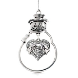 Inspired Silver - Christmas 2017 Silver Christmas Ornament - Pave Heart Charm Christmas Tree Ornament with Cubic Zirconia - Snowman Hanging Decoration