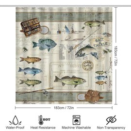 Fishing Bathroom Shower Curtain Sets 4PCS Shower Curtain Sets Cabin Fish Shower Curtain 72x72 with Non-slip Bath Mat Toilet Rug Toilet Lid Cover