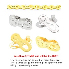WASAGA Bicycle Missing Link, 3/5/10 Pairs Bicycle Chain Link for 6/7/8/9/10/11/12 Speed Chain, Reusable Silver and Gold Steel Chain Link Set