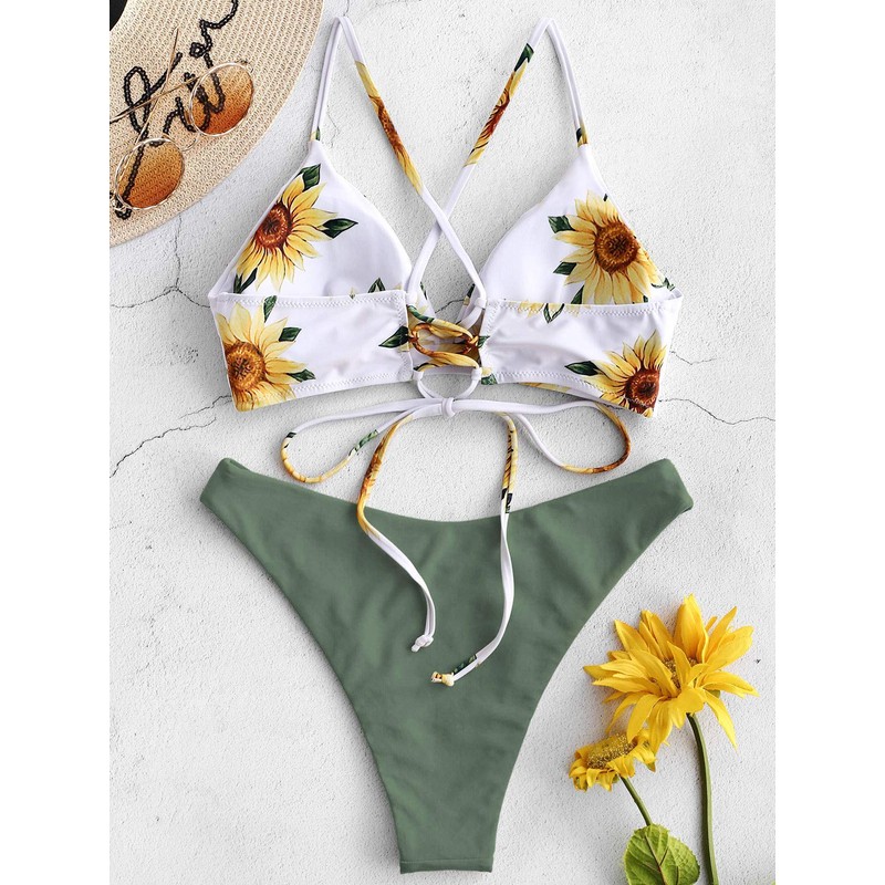 Zaful 2-Piece Bikini Set with Sunflower Print, Women’s Push-Up Padded
