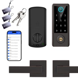 BEBASIA Smart Fingerprint Door Lock with Handle Set, Full App Control, Electronic Digital Touchscreen Keypad, Deadbolt Smart Locks for Front Door, Auto Lock, Aged Bronze