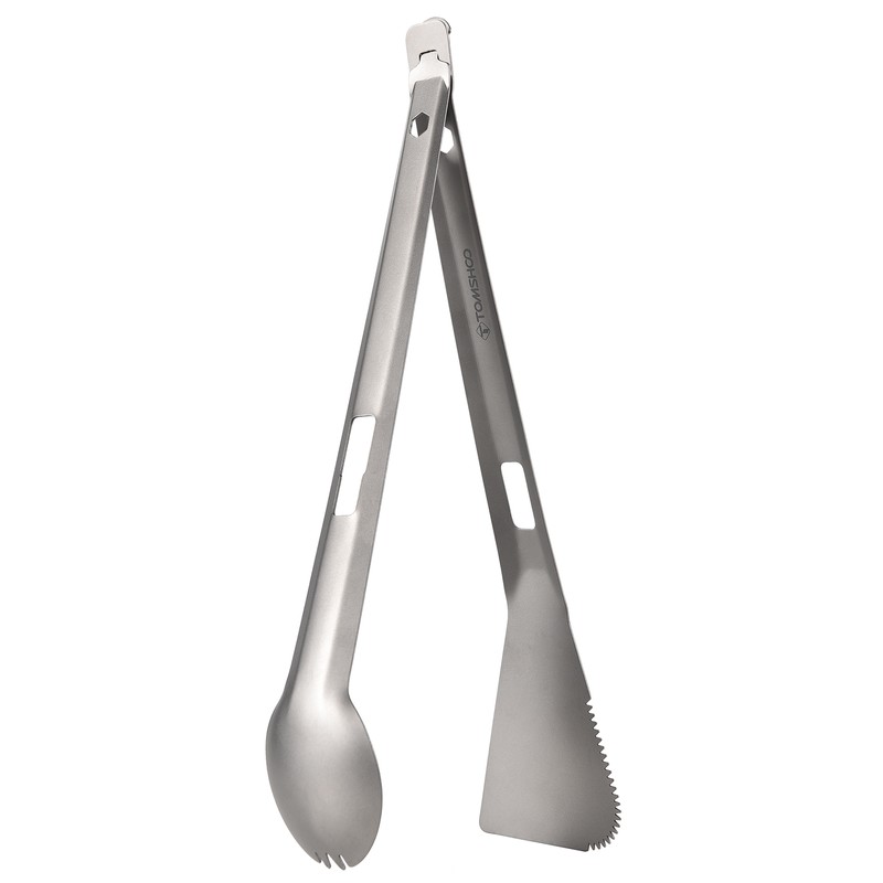 TOMSHOO Titanium Serving Tongs Multi-Purpose BBQ Tongs with Spork and