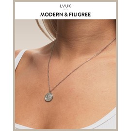 LUUK LIFESTYLE Filigree necklace with Hamsa hand I evil eye pendant, stainless steel, stylish fashion accessory & gift idea for women, silver