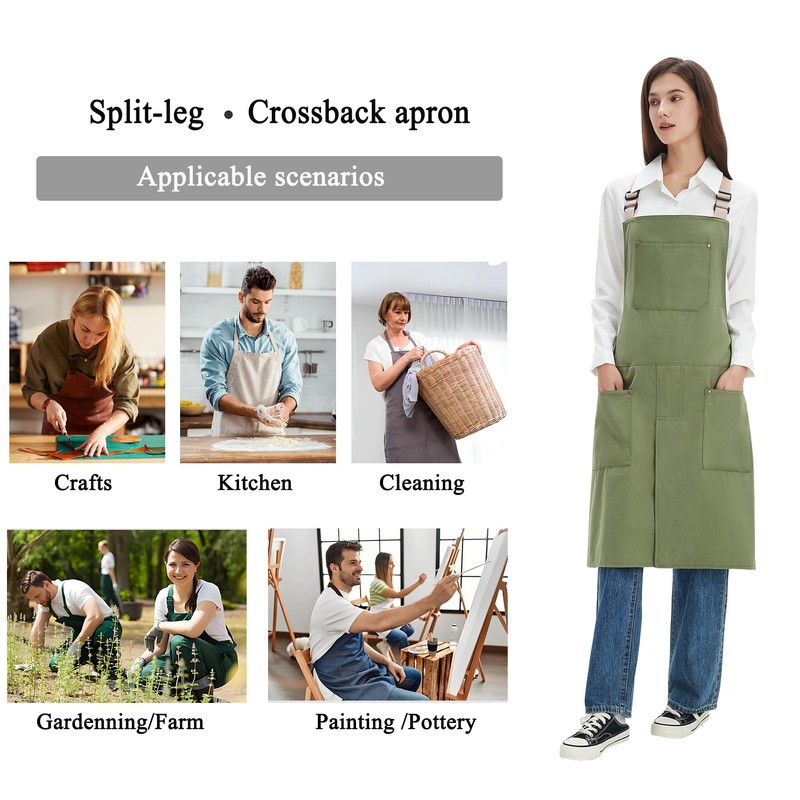 Jaspfct Cross Back Waterproof Canvas Apron Cotton Split Leg Apron