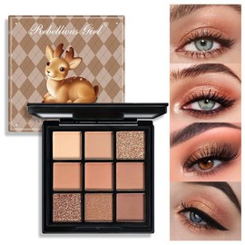 Punk Brown Glitter Eye Shadow 9 Colors, Palette Shadow Pigment, Brown Cool Tone Earth Tone Palette, Brown Eye Shadow Palette-02# Deer