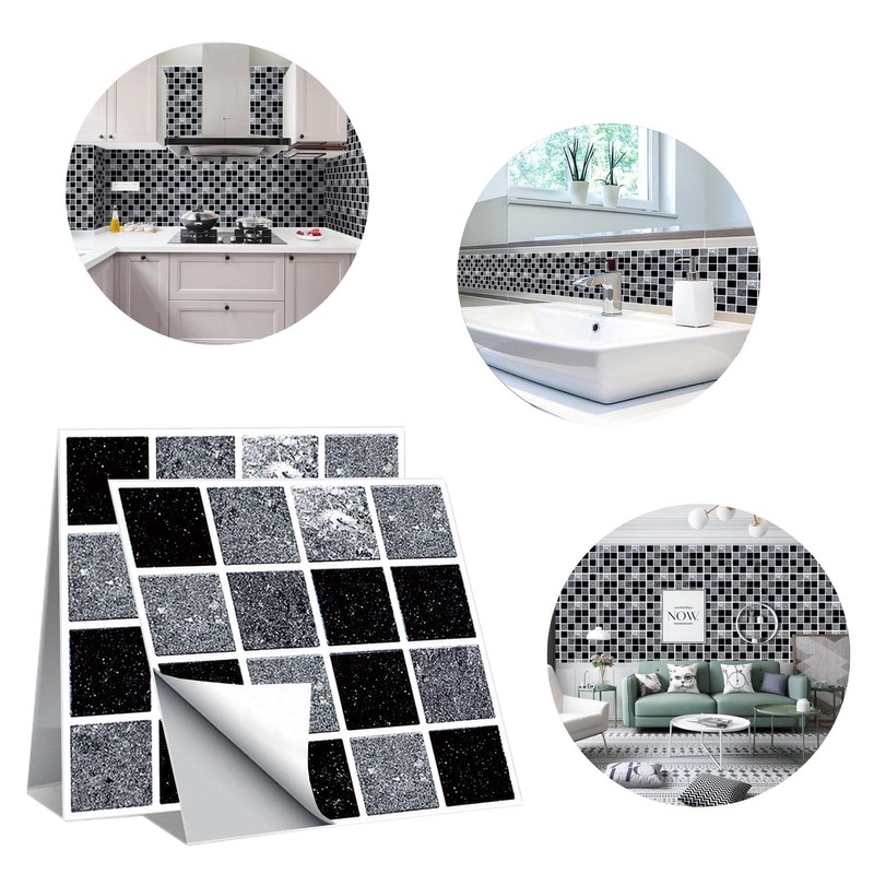 30 Pcs Black and Grey Grid Tile Stickers Decorative Tile