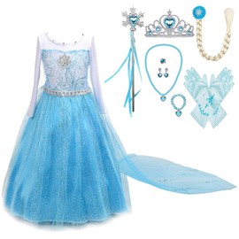 Lito Angels Princess Costume Snow Queen Fancy Dress Up with Fixed Long Train and Accessories for Kids Girls Age 3-4 Years Style F