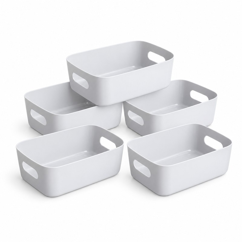 5-Piece Stackable Plastic Storage Box Set – Rectangular Organizer Containers