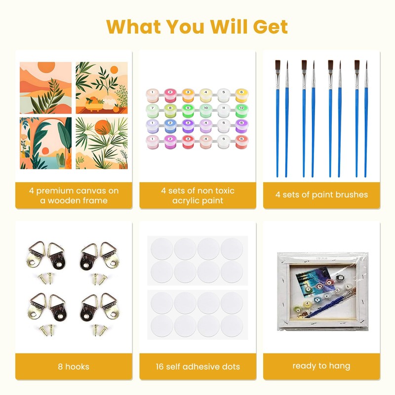 Jawecci Framed Scenery Paint by Numbers for Beginner, 4Pack Landscape