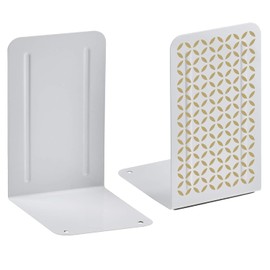 Acrimet Premium Sujetalibros de Metal Resistente (Color Blanco con Diseño Dorado) (Paquete de 1 par)