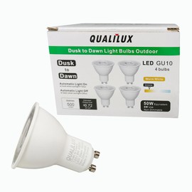 Qualilux MR16 GU10 Dusk to Dawn Light Bulbs, Warm White 3000K, 50W Equivalent, 500LM, Auto On/Off Light Sensor Bulb, Non-dimmable, LED 6W 4 Pack, HQ-H044