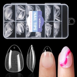Extra Short Almond Nail Tips: 240Pcs Small Clear Almond Nails Soft Gel Fake Nail Tips for Nail Extension, 12 Sizes Full Cover Clear Press on Nails for Girls for Home DIY Salon