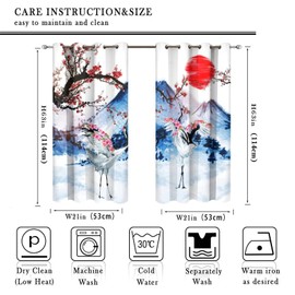 Japanese Crane Blackout Curtains - Watercolor Japanese Landscape Mount Fuji Red Sun Cherry Blossom Grommet Window Curtain Set Energy Saving Thermal Insulated Drapes for Living Room,2 Panels 45L x 21W