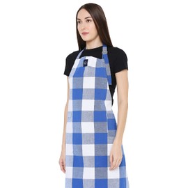 Encasa Homes Adjustable Kitchen Apron with Pockets and Towel Rail, 68 x 85 cm, Recycled Cotton, for Home, Restaurant, Men & Women, Cooking, Baking, Buffalo Blue Checks