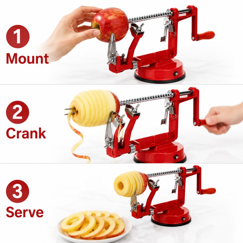 Apple Peeler Slicer for Kitchen Use - 3-in-1 Manual Fruit
