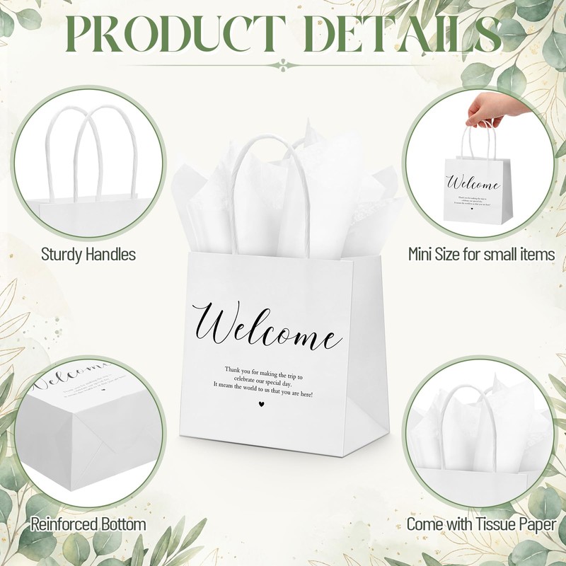 Silkfly 24 Pack Mini White Paper Gift Bags with Handles