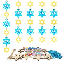 DKINY 30 Pieces Hanukkah Wooden Pendant Craft Set Children Hanukkah Pendant for Crafts & Painting DIY Saint Martin for Hanging with Bells Creative Set Gift for Boys Girls Martin's Day Light Festival