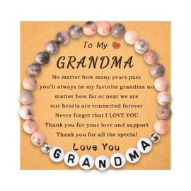 Grandma Gift Bracelet from Granddaughter Grandmother Nana Birthday Mothers Day Gifts from Grandson I Love You Granny Nanny Grandma Gifts for Women Pink Natural Stone Bracelets for Grandma