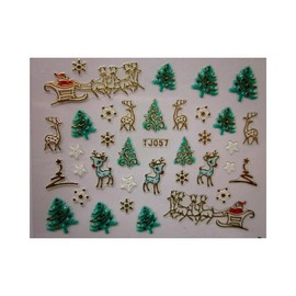 Generic Christmas Snow Tree Reindeer Santa Sleigh Holidays 3D Nail Sticker Tj057 Tj 057 Gold Nail Wraps Stickers Manicure Supplies for Women Nails Full Long Lasting Easy Apply and Remove