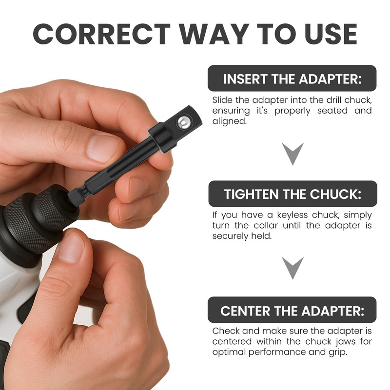 4-Pack Impact Socket Adapter Set – 1/4" to 3/8" Drill