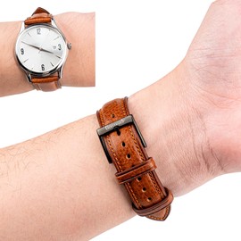 Gomvadr Italian Leather Watch Band Tuscany Natural Vegetable-Tanned Leather Strap,18mm 19mm 20mm 21mm 22mm XL XXL Quick Release Replacement Watch Straps for Men and Women (Cognac/Black Buckle, 20mm)