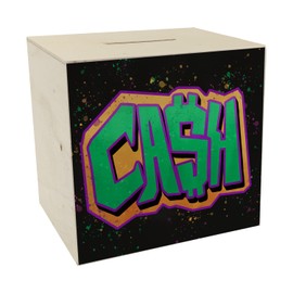 Cash Graffiti Money Box Made of Wood, Cool Money Box with Graffiti Motif, Creative Money Gift for Children and Teenagers Who Like Graffiti