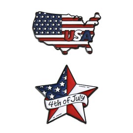 American Flag Brooches for Women Men USA 4th of July Pins US Map Flag Star Brooch Pins Independence Day Accessories Patriotic Lapel Pins Set 2 Pcs