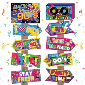20 Pieces 90s Party Sign 90s Party Decorations Photo Booth Props Retro Hip Hop Party Sign 90s Theme Party Favors for Back to The 90's Adults Neon Throwback Birthday Party Supplies