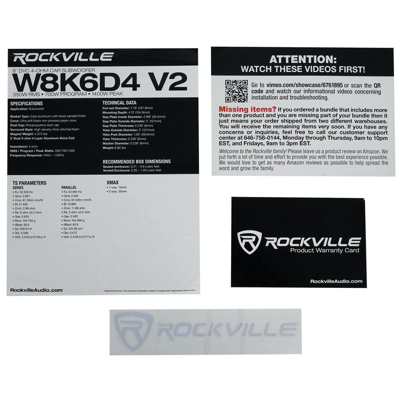 Rockville W8K6D4 V2 8" 1400w Peak Car Audio Subwoofer Dual