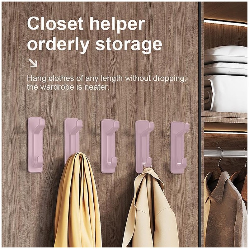 Self-Adhesive Wall Hooks, Pink, ABS Material, No-Hole Design, Waterproof Utility