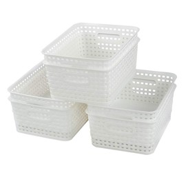 Sosody White Plastic Woven Storage Baskets, 6 Packs
