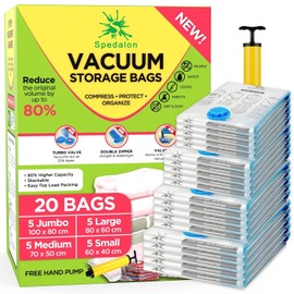 Spedalon 20 Bolsas de Almacenamiento de Vacío - Bolsas al Vacio Ropa Para, Guardar Edredones, Cobijas, Colchas - Vacuum Storage Bags, Bolsa de Almacenamiento - Bolsas Vacio con Bomba