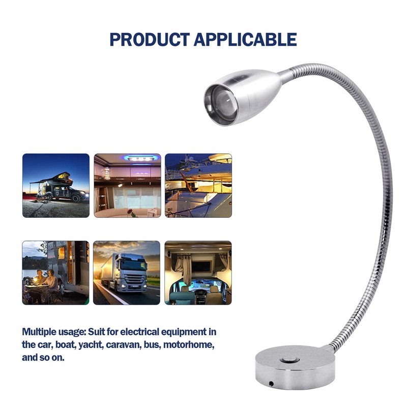 THALASSA 12V RV Gooseneck Reading Lamp with Dimmer Switch -