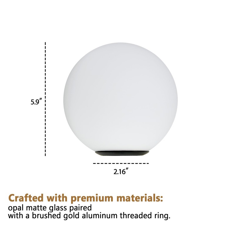 2 Pack Matte Opal Glass Globe Lampshades with Black Metal