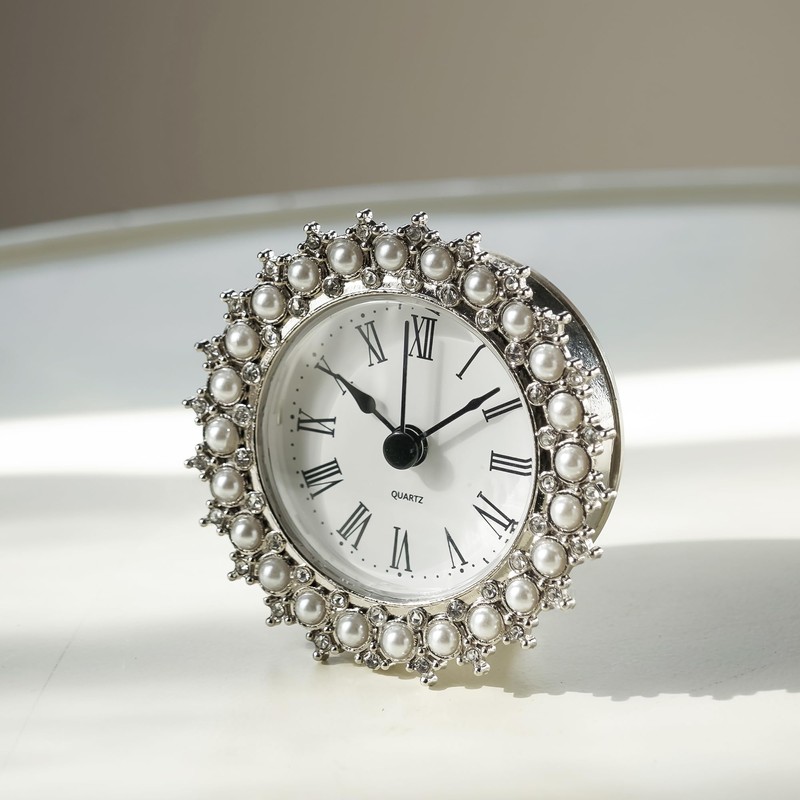 NIKKY HOME Small Table Clock with Faux Pearls Battery Operated