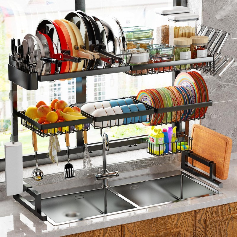ADBIU Over Sink Dish Drying Rack (Expandable Height/Length) Snap-On Design