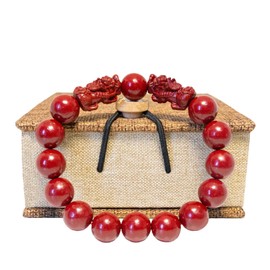 biuufish Feng Shui Bracelet Cinnabar Bracelet, 12mm Red Cinnabar Pixiu Bracelet for Men Women, Prayer Beads Dragon Protection Bracelets Jewelry Gifts Can Bring Good Luck, Wealth and Health