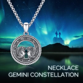 PARYFO Constellation Necklace 12 Zodiac Sign Pendant Necklace Horoscope Chain Oxidised Pendant Constellations Astrology Necklace Birthday Gifts for Women Men Unisex, Sterling Silver