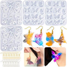 24 Pairs Butterfly Resin Earring Molds, Butterfly Silicone Jewelry Resin Molds with 200Pcs Ear Hooks & Jump Rings, DIY UV Epoxy Resin Casting Kit for Earrings Pendants Keychains